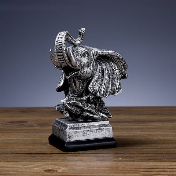 EWASWON Resin Elephant Statue Silver Finish Home Office Decor Desk Figurine Unique Modern Sculpture Bookshelf Accent