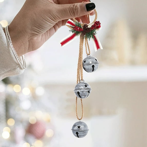 EWASWON Silver Jingle Bells Christmas Tree Ornaments - Metal Holiday Hanging Decor for Tree, Door & Wall - Festive Christmas Decorations
