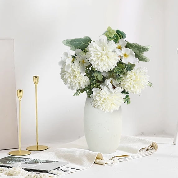 EWASWON Single Stem Artificial Flowers Silk Chrysanthemum White Small Fake Flowers Realistic Lifelike Faux Mums for Home Decor Wedding Centerpieces Vase Fillers Polyester