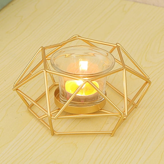 EWASWON Small Hexagonal Gold Iron Candle Holder, Modern Farmhouse Tabletop Decor Aromatherapy Container Home Accents