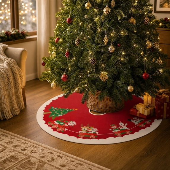 EWASWON Small Red Christmas Tree Skirt 23.6 Inch Classic Holiday Train ...