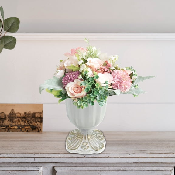 EWASWON Small White Metal Vase Table Top Home Office Wedding Centerpiece Decor Iron Flower Vase Holder Sturdy Base Housewarming Thank You Hostess Gift