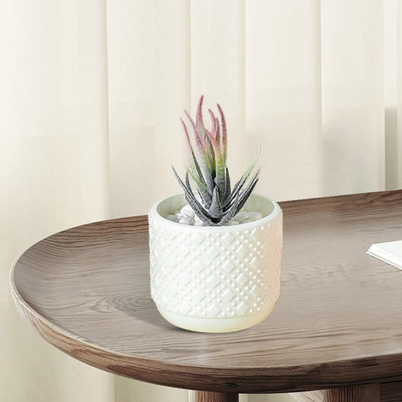 EWASWON Small White Plastic Vase Imitation Ceramic Glazed Finish 3.8 Inch Modern Minimalist Tabletop Decor for Dried/Faux Flowers Living Room Cabinet Shelf Accent