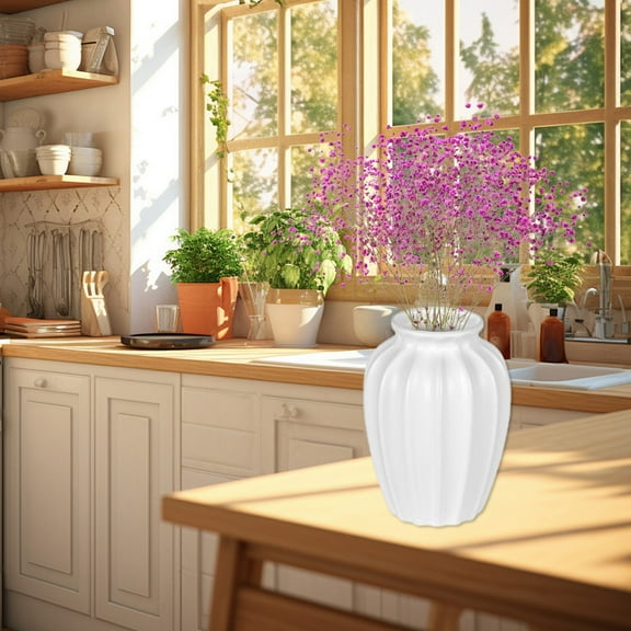 EWASWON Small White Vase Farmhouse Table Centerpiece Ceramic Look Unbreakable Dried Flower Vase for Living Room Boho Decor Housewarming Gift Plastic