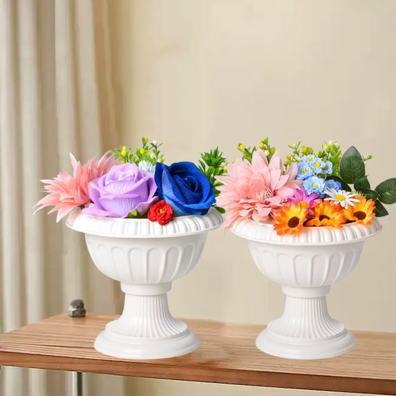 EWASWON Split Planter Plastic Flower Pot for Artificial Plants 6.2 Inch Roman Style White Indoor Outdoor Home Decor