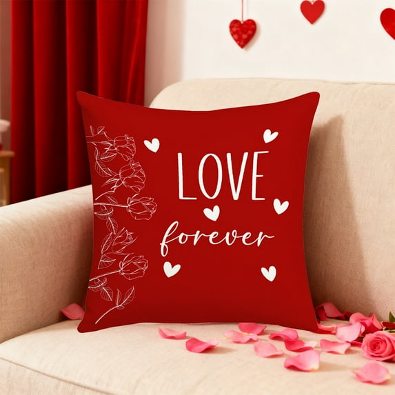 EWASWON Valentine's Day Red Teddy Bear Pillow Cover - Double-Sided Plaid Heart Print Soft Cloth Cushion Cover 45x45 cm/17.7in Reusable Decor for Sofa Bedroom Couples Gift