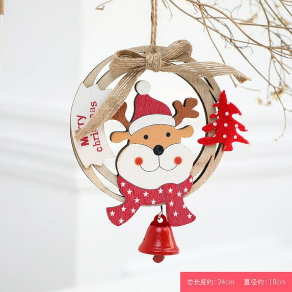 EWASWON Wooden Christmas Tree Ornaments with Bow & Bell - Creative Hanging Holiday Decor Sign for Christmas Tree, Home Festive Gift