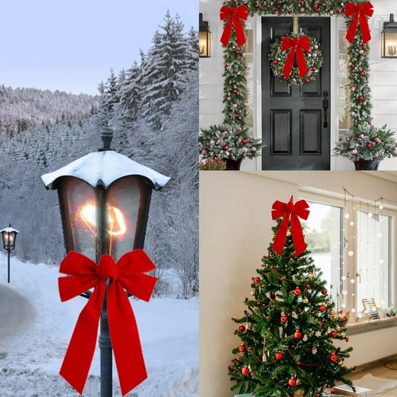 EWASWON Xmas Bow Red Christmas Decorative Bow - Polyester Durable Fade-Resistant Easy to Hang for Tree Gift Wrapping Home Holiday Decoration