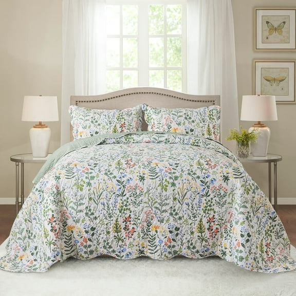 EWAYBY 90" x 98" Quilt Floral Reversible, Green