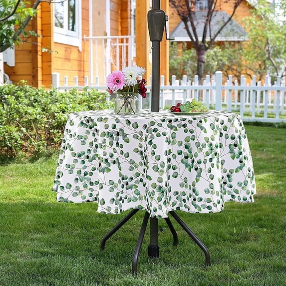 EWAYBY Round Tablecloth with Umbrella Hole and Zipper for Patio Garden (60" Round, Green)