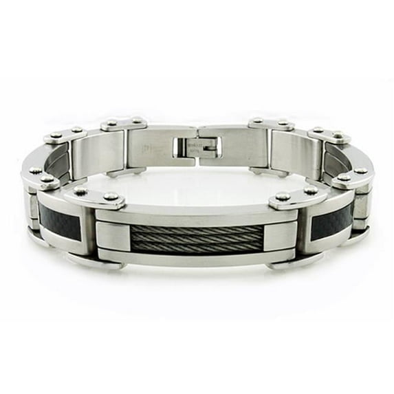 EWC B30283 Stainless Steel Mens Bracelet with Cable and Carbon Fiber
