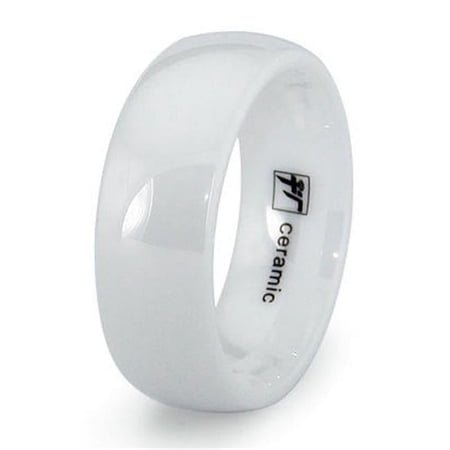 EWC Classic Dome White Ceramic Wedding Bands - Size 11.5