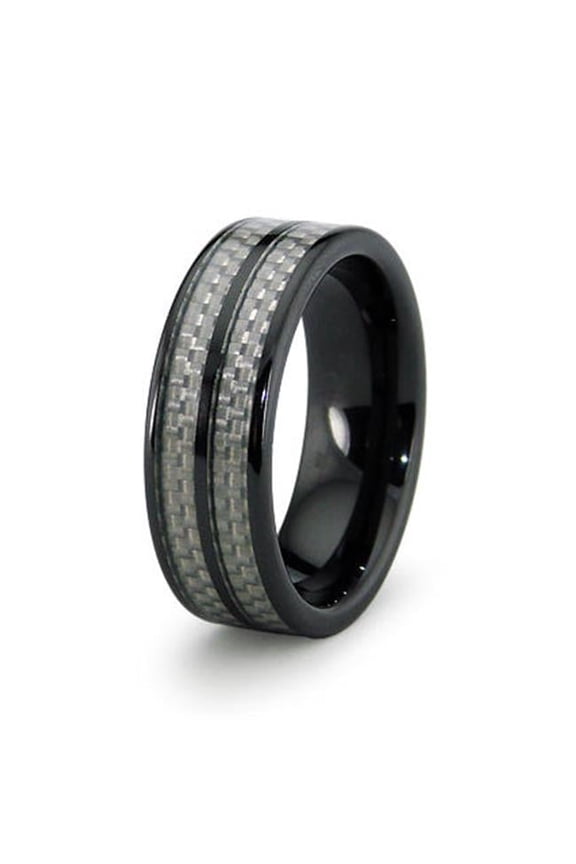 R40004-085 Ceramic Ring with Carbon Fiber Inlay 8mm - Size 8.5