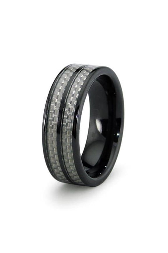 R40004-090 Ceramic Ring with Carbon Fiber Inlay 8mm - Size 9