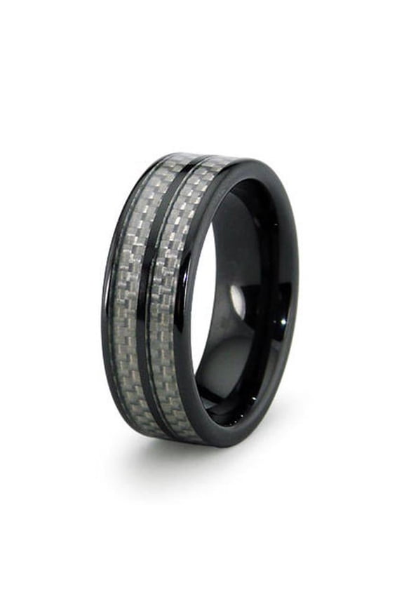 R40004-105 Ceramic Ring with Carbon Fiber Inlay 8mm - Size 10.5