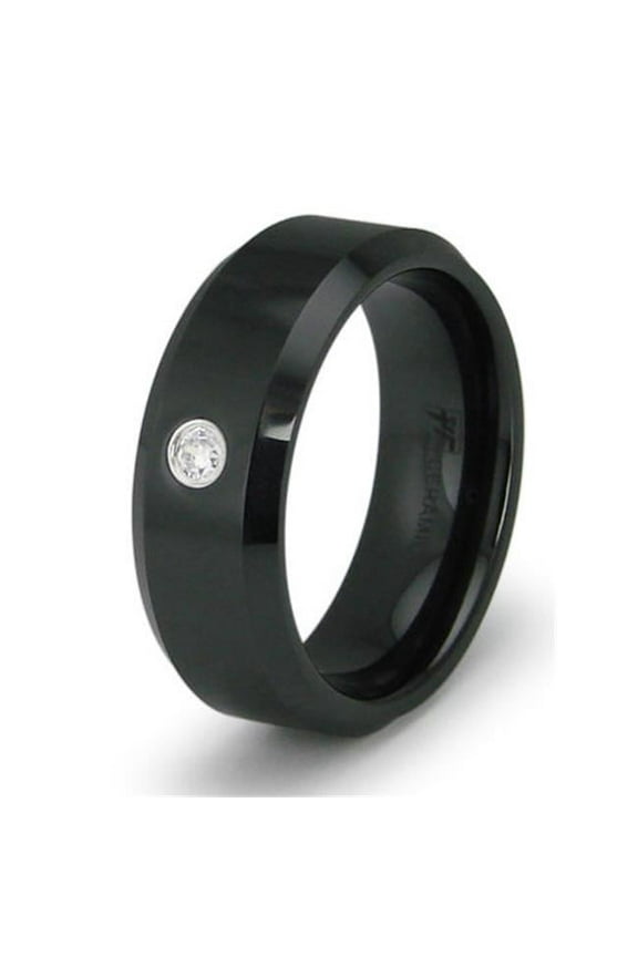 R40038-100 Black Ceramic Mens Ring with CZ - Size 10