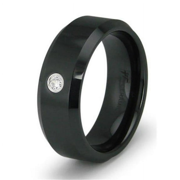EWC R40038-105 Black Ceramic Mens Ring with CZ - Size 10.5