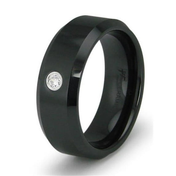 EWC R40038-110 Black Ceramic Mens Ring with CZ - Size 11