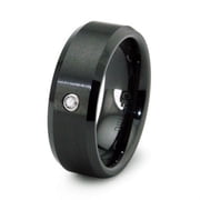 EWC R40038D-085 Black Ceramic Ring Beveled Edge with Diamond 0.04ctw - Size 8.5