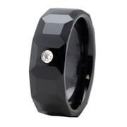 EWC R40039-120 Black Multi-Faceted Ceramic Ring with CZ - Size 12