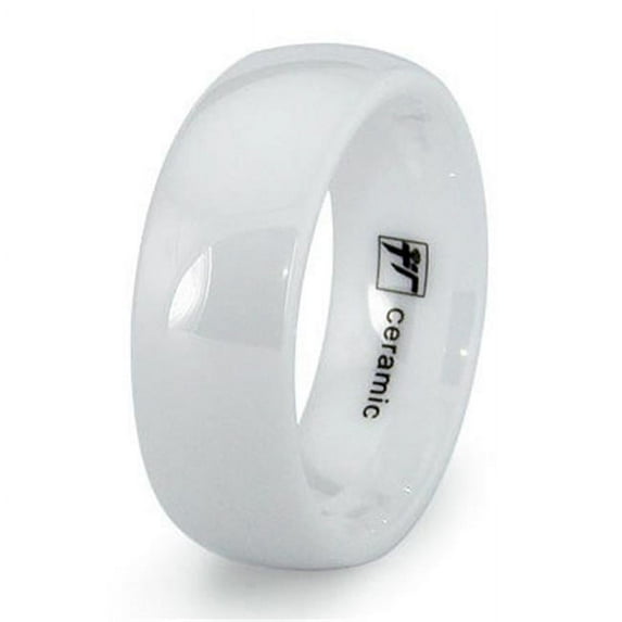 EWC R40052-105 Classic Dome White Ceramic Wedding Bands - Size 10.5