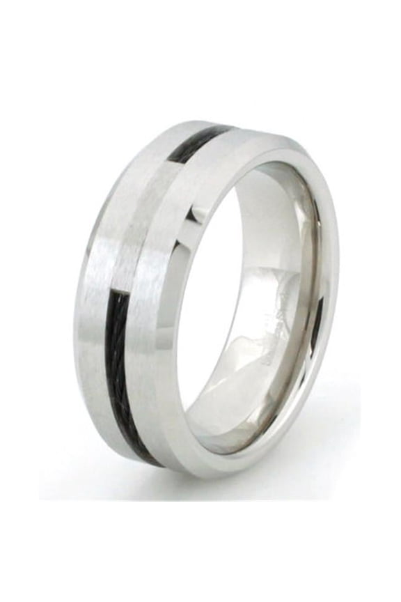 R60063-100 Cobalt Chrome Ring with Black Cable Inlay - Size 10
