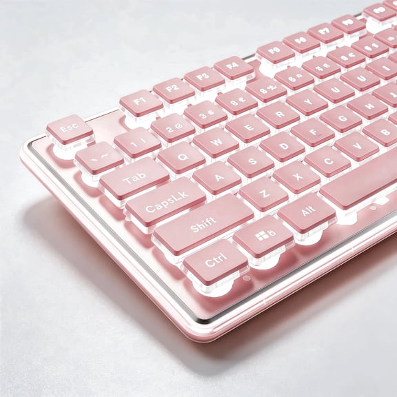 EWEADN Wired Keyboard, Adjustable Tilt, Full Size, USB, Standard Keyboards with Desk Cleaning Kit, Pink