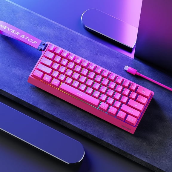 EWEADN F61 60% Wired Gaming Keyboard, Backlit Membrane Gaming Keyboard with PBT Keycaps, Compact Design, Lanyard Wired Keyboard for /Win-Red