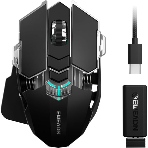 EWEADN G5 Wireless Gaming mouse, 12800 Adjustable DPI Ergonomic Mouse with 6 RGB Backlit Modes, Rapid Fire Key, 9 Programmable Macro Buttons, Rechargeable Bluetooth Mouse for PC/Mac/Laptop - Black
