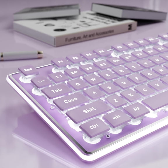 EWEADN GX710S Backlit Computer Keyboards, Wired  Keyboard with White Backlit,  Panel, Plug and Play, Pudding Keycaps Full Size Quite Computer Keyboard for Win/PC/Laptop-Purple