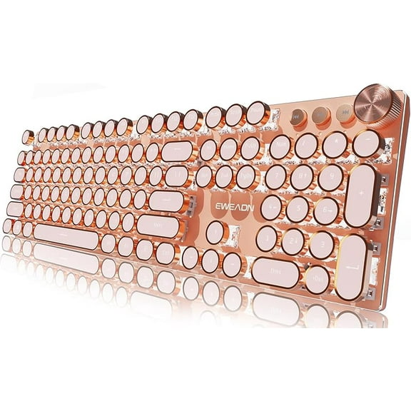 EWEADN Mechanical Keyboard, Typewriter Style 104 Key Retro Keyboard, Pink Linear Switch, RGB Backlit with Media Knob, for Windows/Mac Gaming & Typing (Purple)