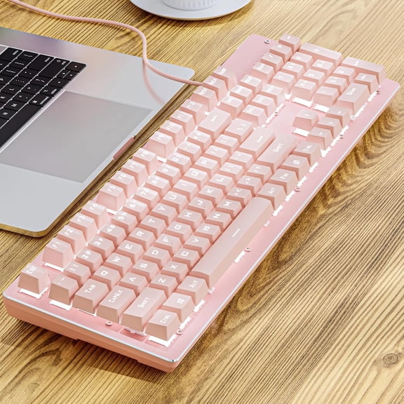 EWEADN TK100 Typewriter Keyboard Wired Mechanical Keyboard, 104 Aesthetic Typewriter Keyboards with White Backlit, Anti-Ghosting, Blue Wired Cute Keyboards-