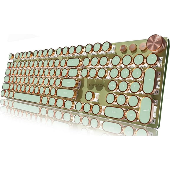 Typewriter Style Mechanical Gaming Keyboard, Wired Mechanical Keyboards,104 Keys Backlit LED Keyboards, Media Control Knob, Wired Computer Keyboard Pink Switch for Windows/Mac/PC-Purple