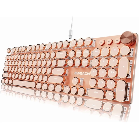 EWEADN Typewriter Style Mechanical Keyboard, Wired Typewriter Keyboard,104 Retro Typewriter Keyboards, Media Control Knob, Wired Computer Keyboard for //PC-