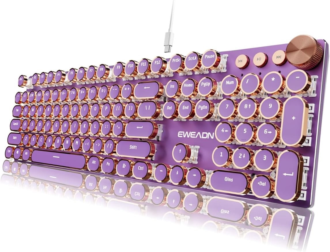 Keyboard Led Controller EWEADN Typewriter Style Mechanical Keyboard, Wired Typewriter Keyboards ...