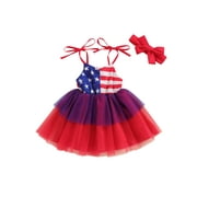 EWODOS 4th of July Outfits for Newborn Girls, Print Short Dress + Tops Toddler Baby Girl Clothes