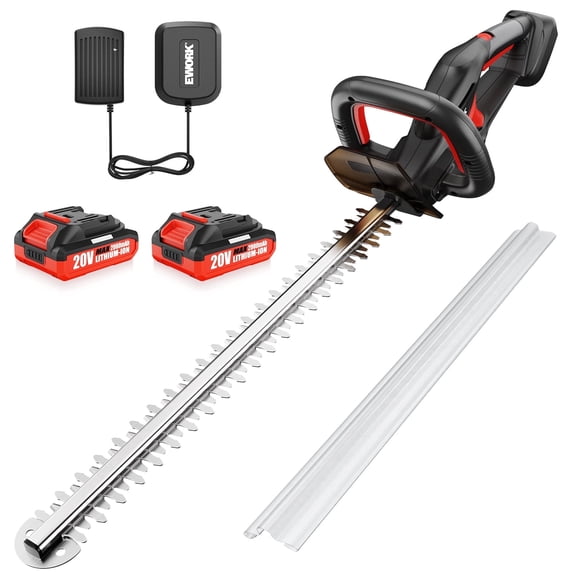 EWORK 20V 22-inch Cordless Hedge Trimmer, 2 Batteries & Fast Charger Included, Battery Powered Bush Trimmer for Garden Lawn
