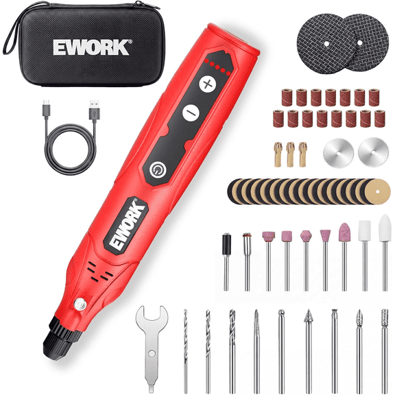 EWORK Cordless Rotary Tool Kit with 71 Accessories, 4V Mini Power Rotary Tool with 5 Variable Speeds & USB-C Charging for Sanding, Engraving, Polishing, Drilling, Carving, DIY Crafts