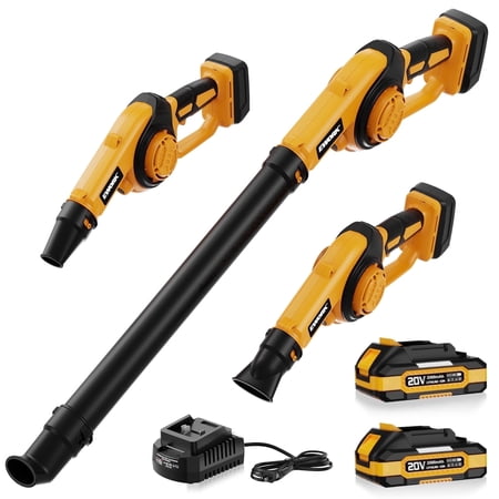 EWORK Small Leaf Blower Cordless 20V 130CFM & 200MPH Lightweight Electric Leaf Blower with 2x2.0Ah Battery and Fast Charger, Mini Battery Powered Compact Blowers for Lawn Care, Leaves, Jobsite