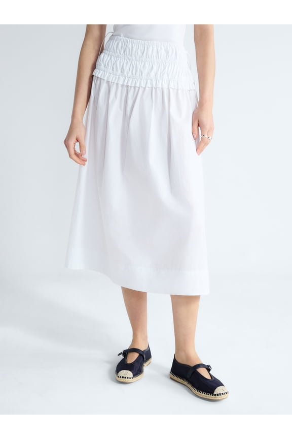 Women's and Women's Plus Smocked Drawstring Cotton Maxi Skirt, Sizes XS-4X