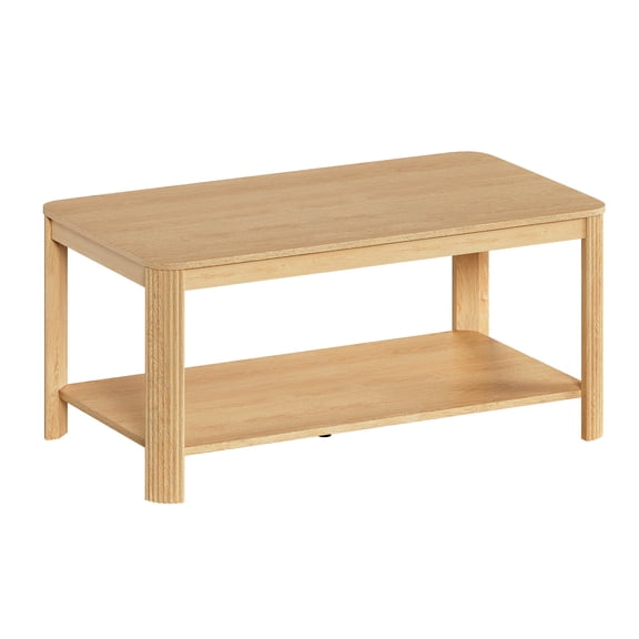 EWUZOSE Coffee Table Light Oak Wood Grain Arc Corners with Storage Shelf Modern Rectangular