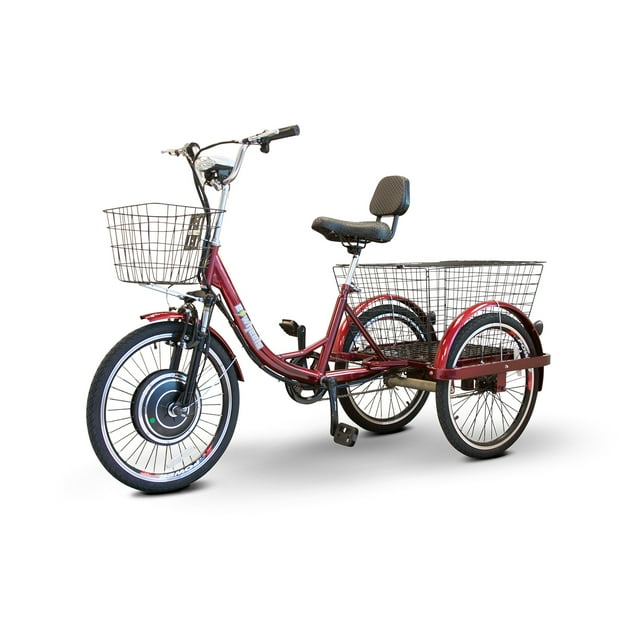 EWheels 3 Wheel Tricycle Mobility Scooter w/ Electric Or Pedal Option, Red