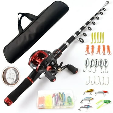 EXBERT Fishing Rod and Reel Combo 6.8FT Telescopic Fishing Rod with Left Hand Baitcasting Reel