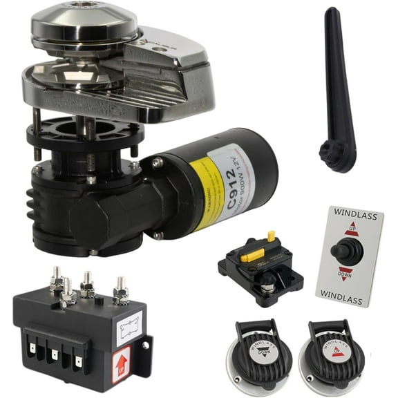 EXCALIBUR Vertical Windlass Anchor System - 900W 12V DC Motor, 1452 lbs Pulling Power, 316 Stainless Steel Housing, Chain 1/4 Inch HT G4 and Rope 1/2 Inch, for Boats up to 40 FT