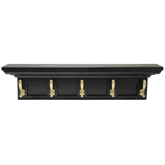 EXCELLO GLOBAL PRODUCTS 34" Black Coat Rack with 5 Gold Hooks: Ready to Hang Entryway Coatrack for Organization of Jackets, Hats, Scarves, Keys & Purses