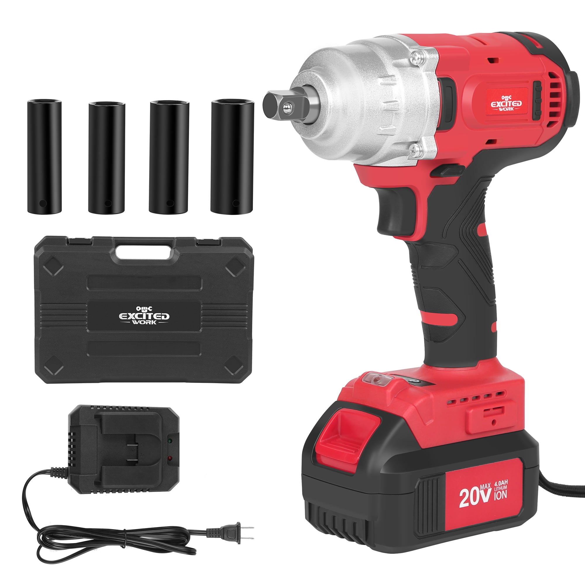 EXCITED WORK 20V MAX Brushless High Torque Impact Wrench, (500Nm)  Cordless Impact Gun, Outdoor Auto Tire Repair Power Tool