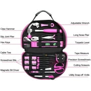 EXCITED WORK 69-Piece Pink Tool Kit, Ladies Hand Tool Set with Easy Carrying Round Pouch for DIY, Home Maintenance and Dorm Repair