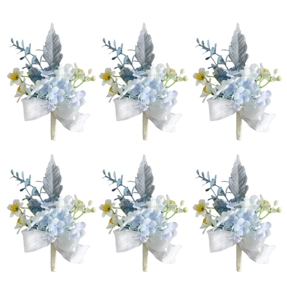 EXCIXING 6Piece Beautiful Silk Wedding Boutonniere Set for Bridesmaids and Grooms