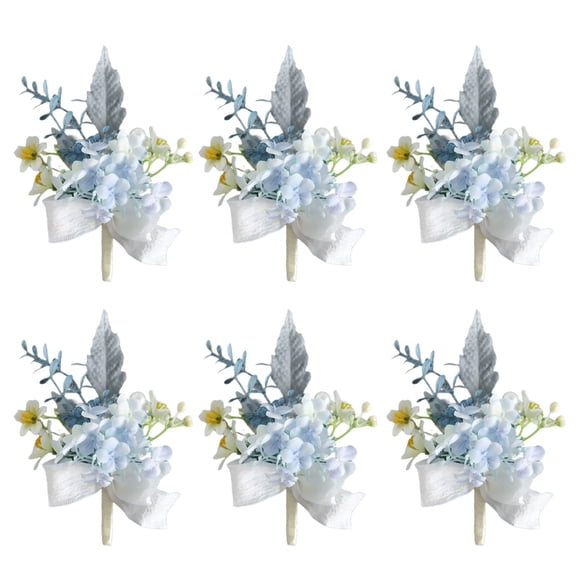 EXCIXING 6Piece Beautiful Silk Wedding Boutonniere Set for Bridesmaids and Grooms