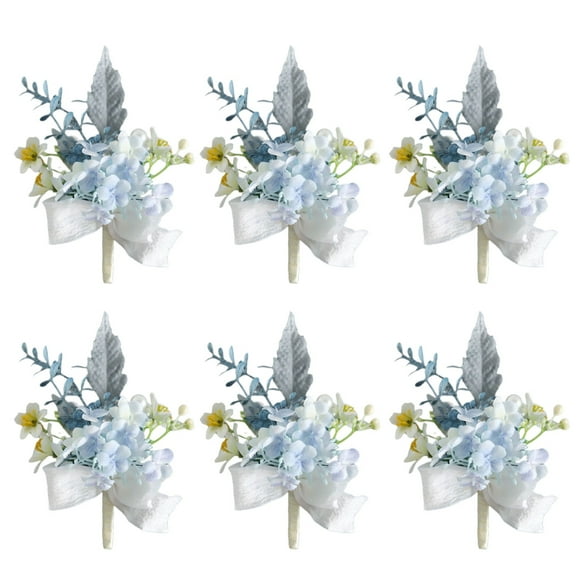 EXCIXING 6Piece Beautiful Silk Wedding Boutonniere Set for Bridesmaids and Grooms